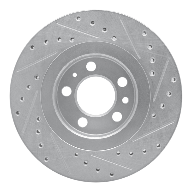 Volkswagen Golf Brake Rotor (1) - Front Left - R1 Concepts - Drilled & Slotted - Silver - `98-`15